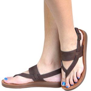 New Women Brown Comfy Sole Thong Single Band Strap Sling Flat Sandals